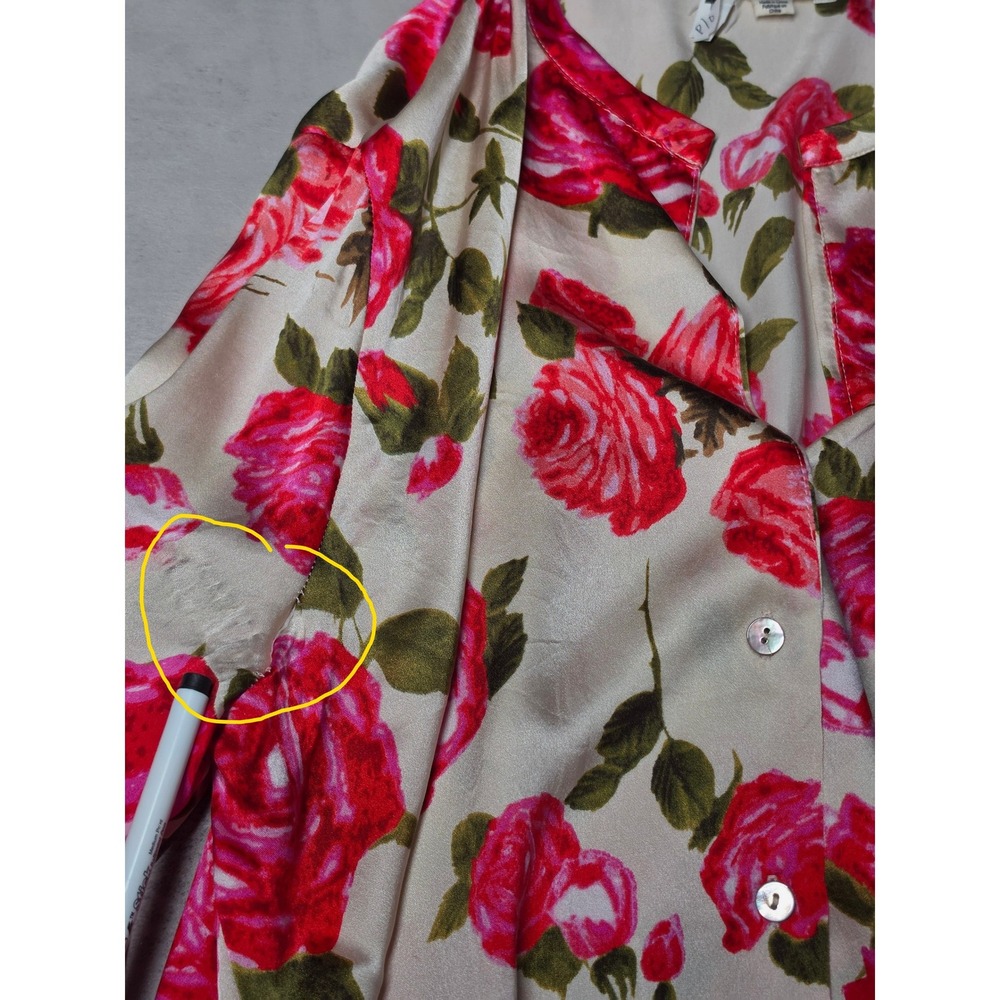 L'AGENCE 100% Silk Pink Rose Floral Top Womens M Split Neck Champagne *AS IS* - Picture 11 of 12